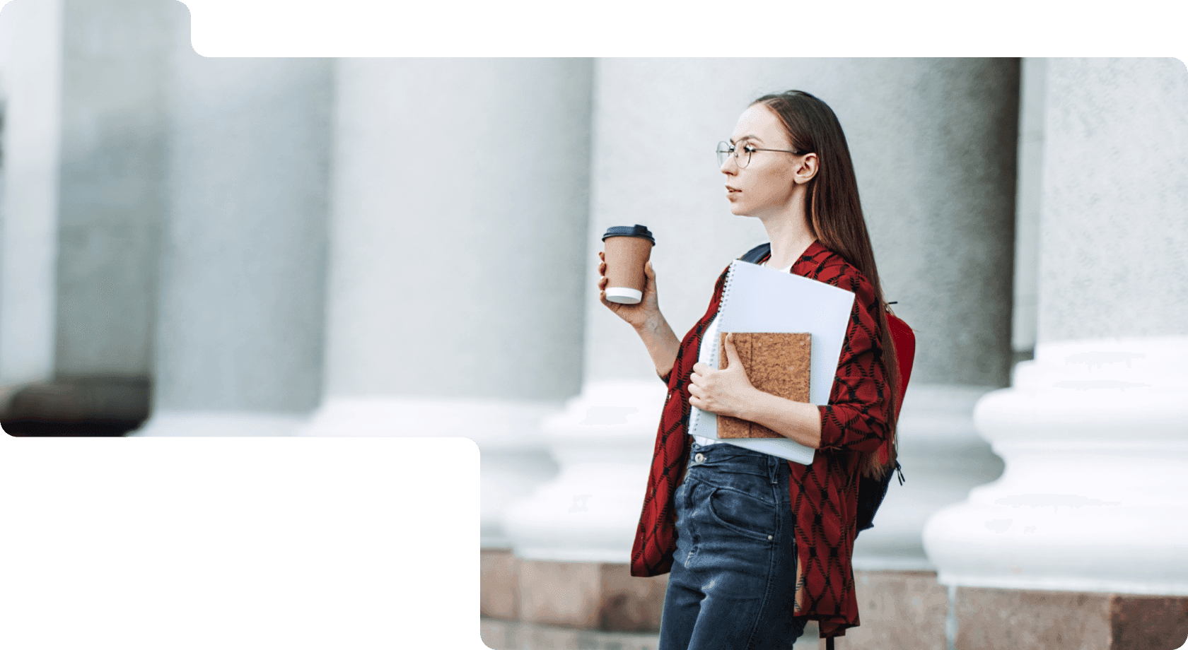Student with coffee and books
